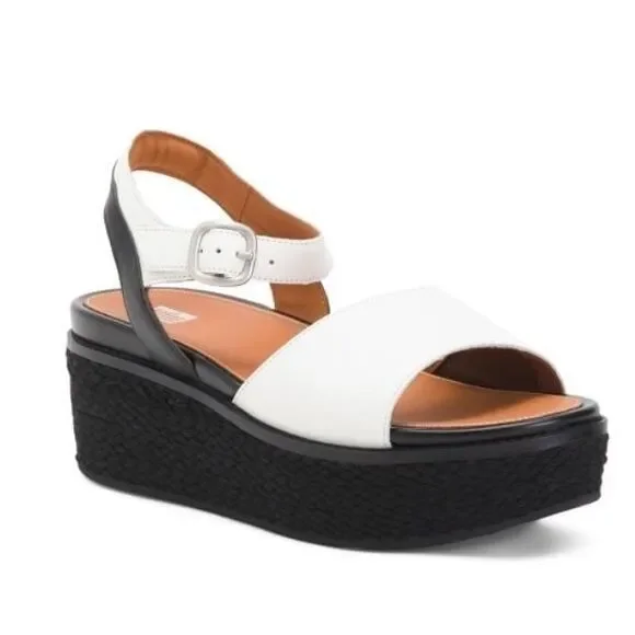 FITFLOP NWB Sz 8 White Black Leather Platform Espadrille Sandals - Picture 5 of 8